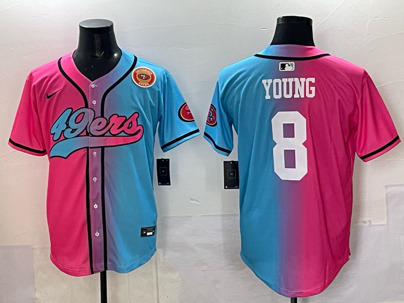 Men 2025 San Francisco 49ers 8 Young Pink Blue pink Nike Limited NFL Jersey 0013